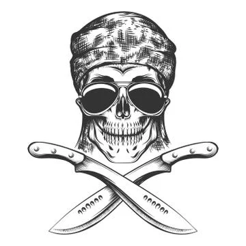 Skull with machete Stock Illustration