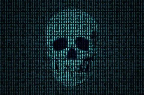Skull made of binary code Illustrazione stock