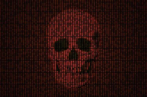 Skull made of binary code 库存插图