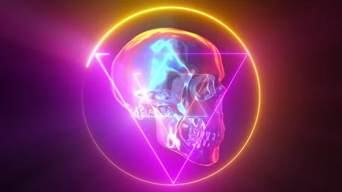 Skull with magic sign Video stock 312837462