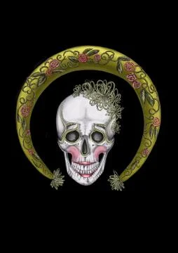 A skull with makeup and yellow frame Stock Illustration
