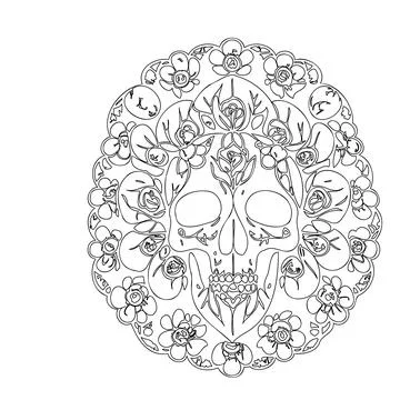 Skull Mandala illustration outline sketch Stock Illustration