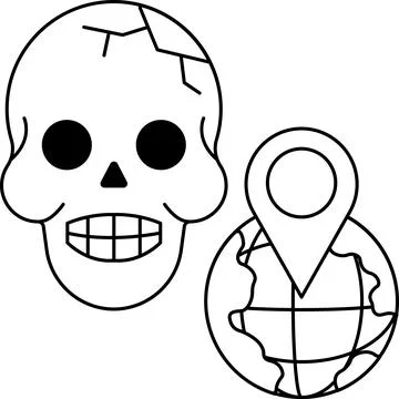 A skull with a map of the world in the background Stock Illustration