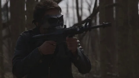 Skull Mask Man With A GUN Video stock 84874844