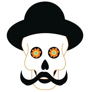 Skull with mustache and hat. Stock Illustration