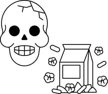 A skull is next to a box of corn flakes Illustrazione stock