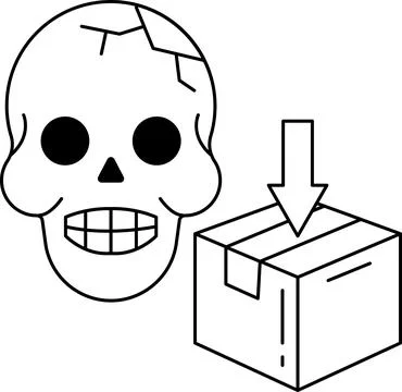 A skull is next to a box with a downward arrow Stock Illustration