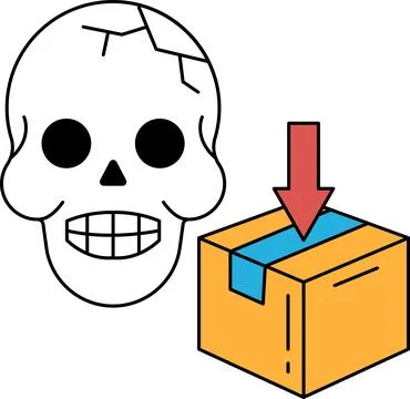 A skull is next to a box with a downward arrow Stock Illustration