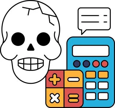 A skull is next to a calculator Stock Illustration