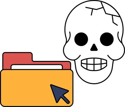 A skull is next to a folder with a mouse cursor on it Illustrazione stock