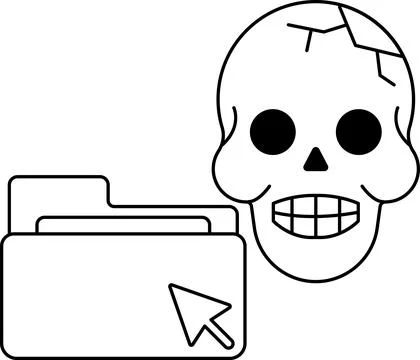 A skull is next to a folder with a mouse cursor on it Illustrazione stock