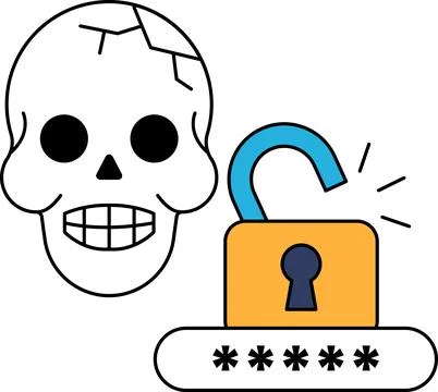 A skull is next to a lock with a keyhole Stock Illustration