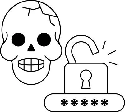 A skull is next to a lock with a keyhole Stock Illustration