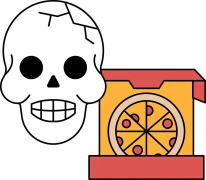 A skull is next to a pizza box Stock Illustration