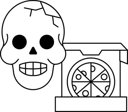 A skull is next to a pizza box Stock Illustration