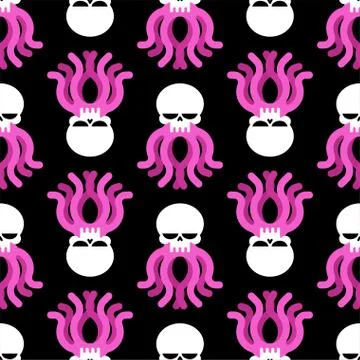Skull octopus pattern seamless. Skeleton head poulpe background. vector textu Stock Illustration