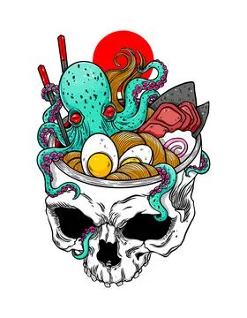 Skull octopus ramen Stock Illustration