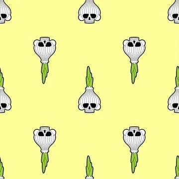 Skull onion pattern seamless. Bulb onions skeleton background. vector texture Illustrazione stock