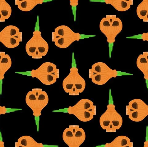 Skull onion pattern seamless. Bulb onions skeleton background. vector texture Illustrazione stock