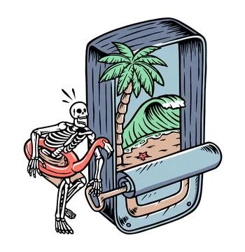The skull opens the can containing beach Stock Illustration