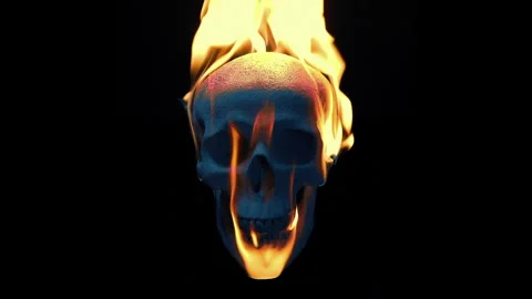 Skull Opens Mouth In Fire Stock Footage 319782577