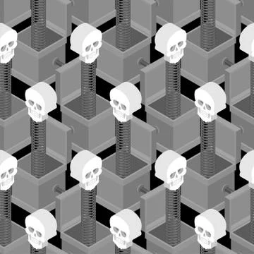 Skull out of prank box pattern seamless. Funny prize skeleton background. Toy Stock Illustration