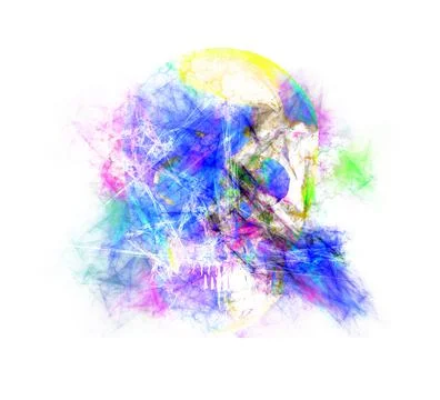 A skull with paint splatter, 3d rendered Stock-Illustration
