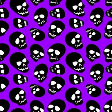 Skull pattern. Black skulls on a purple background Stock Illustration