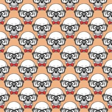 Skull Pattern with Bow Ties and Sunglasses 스톡 일러스트