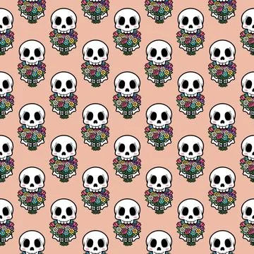 Skull Pattern with Floral Decoration Illustrazione stock