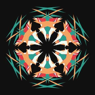 Skull pattern with geometric spikes and vibrant colors in symmetrical manda.. Stock Illustration