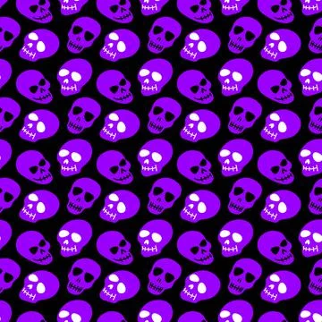 Skull pattern. Purple skulls on a black background Stock Illustration