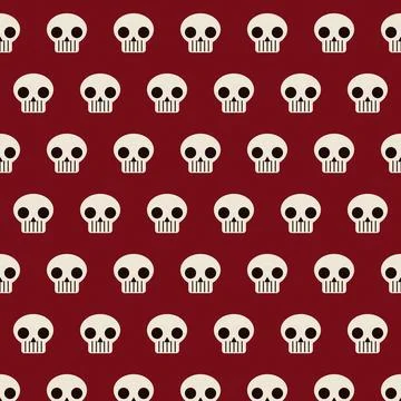 Skull pattern repeating graphic white bones dark red background Stock Illustration