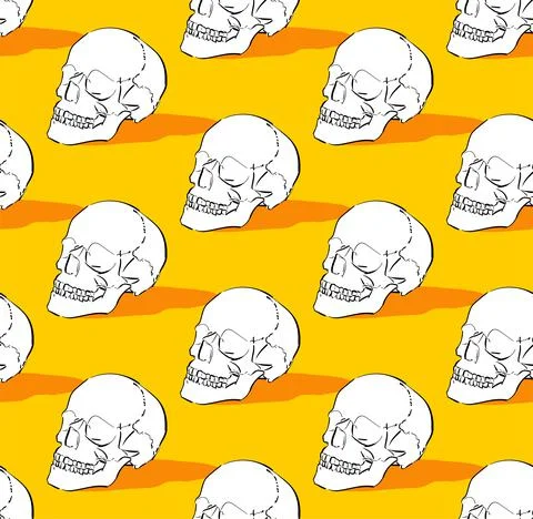 Skull pattern seamless. Hand drawing Skeleton head background. Death texture. Stock Illustration