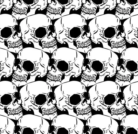 Skull pattern seamless. Hand drawing Skeleton head background. Death texture. Stock Illustration