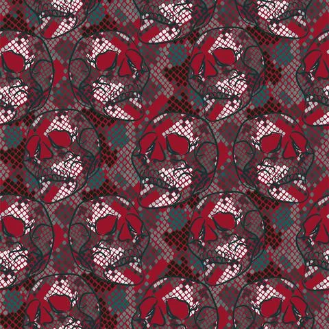 Skull pattern with snake skin texture. Seamless grunge boho red background for Illustrazione stock