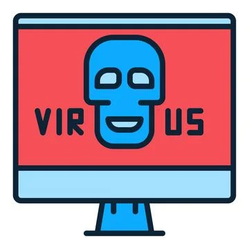 Skull on PC Screen vector Computer with Virus colored icon or symbol 스톡 일러스트