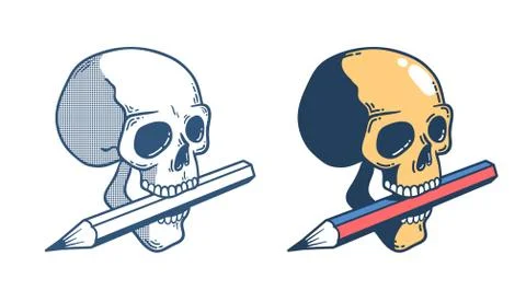 Skull with a pencil Stock Illustration
