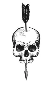 Skull pierced with an arrow Stock Illustration