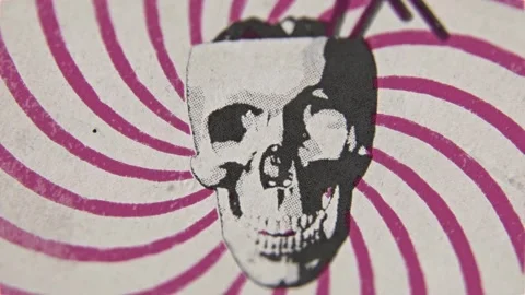Skull with pink hypnotic spiral, silkscreen print seamless loop Stock Footage 288468858