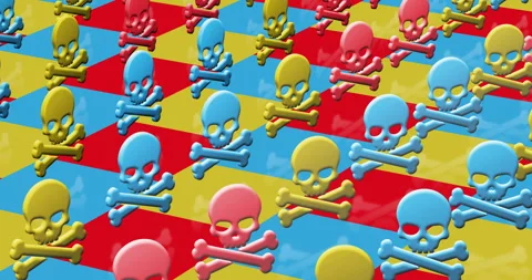 Skull pirates and cyberattack multiple 3d symbol loop seamless Stock Footage 304555117