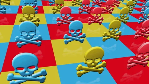 Skull pirates and cyberattack multiple 3d symbol loop seamless Stock Footage 304655038