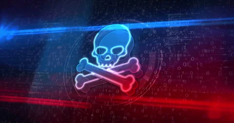 Skull pirates and cyberattack symbol on abstract digital background Stock Footage 304457695