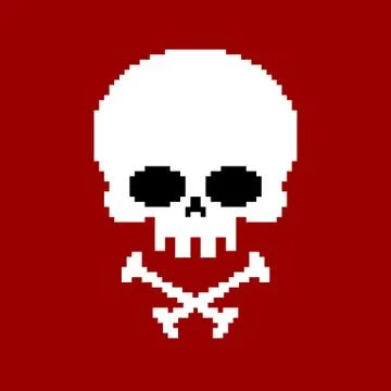 Skull pixel art. Head of skeleton pixelated isolated on white background 스톡 일러스트