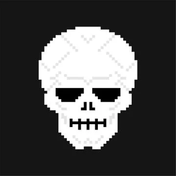 Skull pixel art. head skeleton 8 bit. Old game graphics Stock Illustration