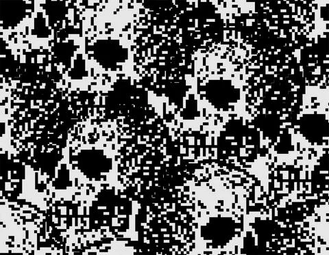 Skull pixel art pattern seamless. pixelated Skeleton head background. 8 bit v Stock Illustration
