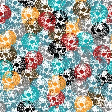 Skull pixel art pattern seamless. pixelated Skeleton head background. 8 bit v 库存插图