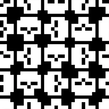 Skull Pixel art Pattern seamless. 8 bit skeleton head Background. pixelated t 스톡 일러스트
