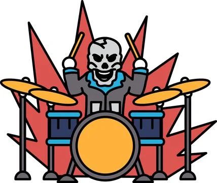A skull is playing drums in a fiery explosion Stock Illustration