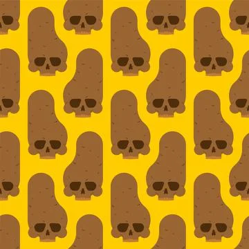 Skull Potato pattern seamless. potatoes skeleton background. Deadly scary veg Stock Illustration